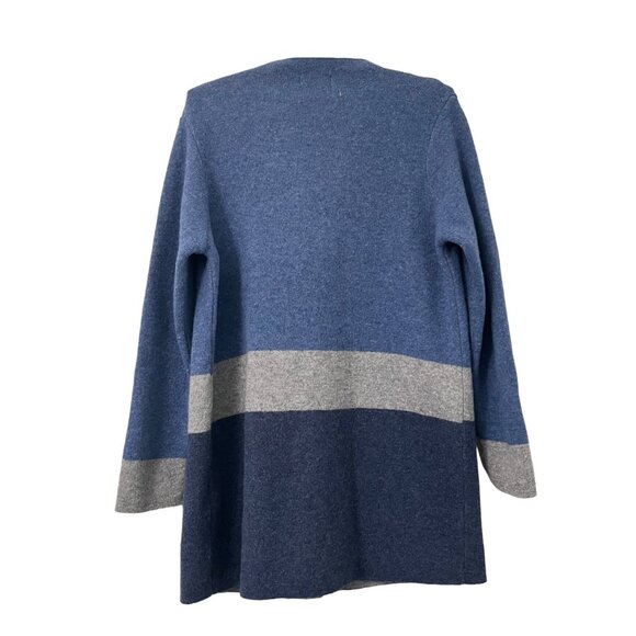 A.Ida Blue Colorblock Made in Italy Wool One Button Long Cardigan Womens Small - Picture 4 of 6
